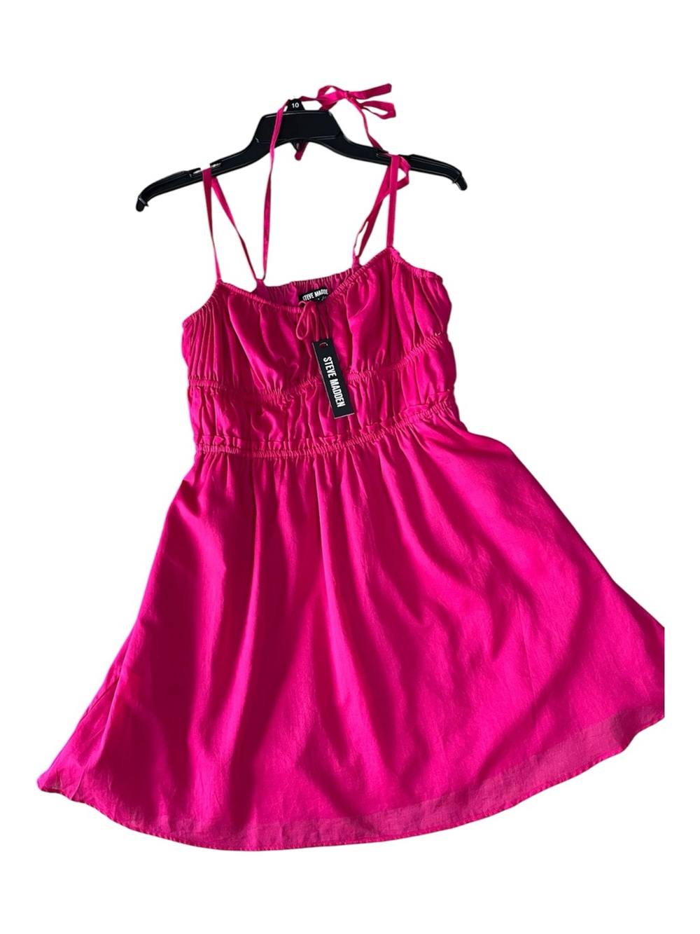 Steve Madden Hot Pink Cotton Smocked Halter Mini Dress NWT Size S